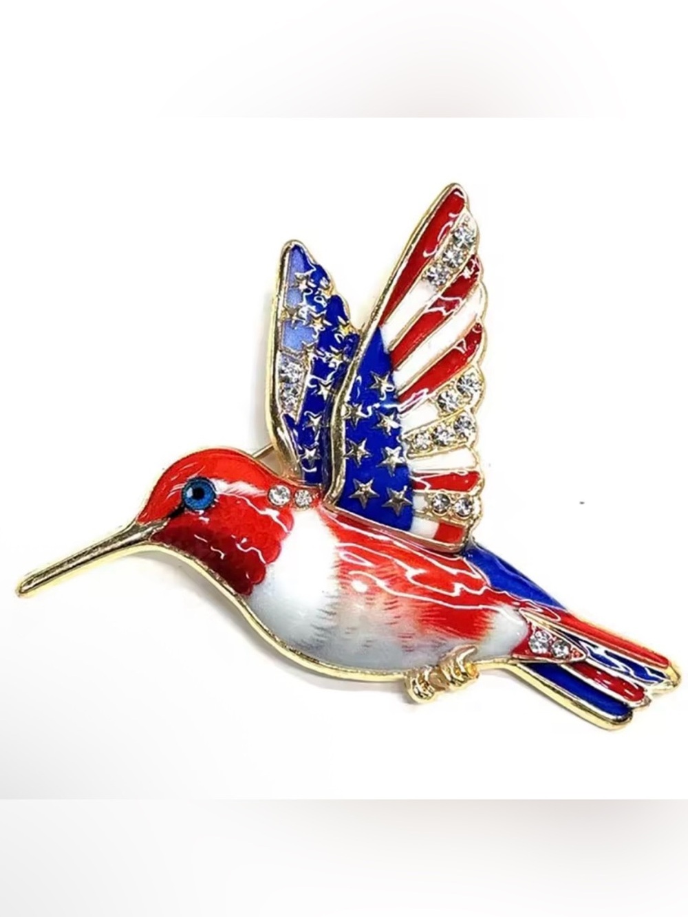 Anthropologie Red White Blue Hummingbird Enamel Pin